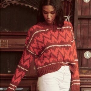 The Great The Folk Pullover Sweater in Firestone Wool Alpaca Red XS